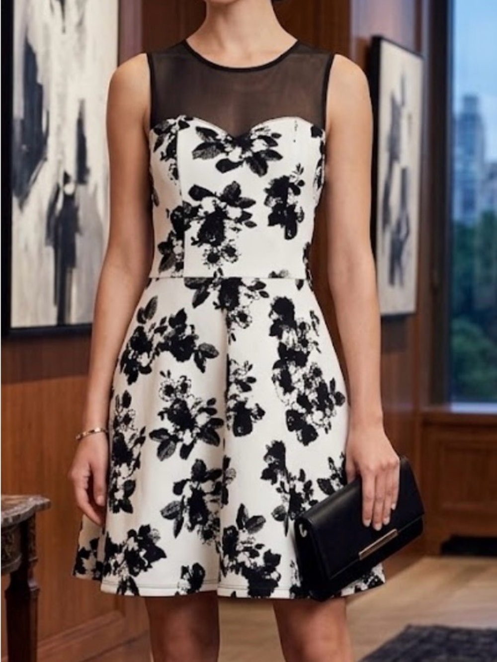 Trixxi Black & White Floral Fit-and-Flare Mini Dress
